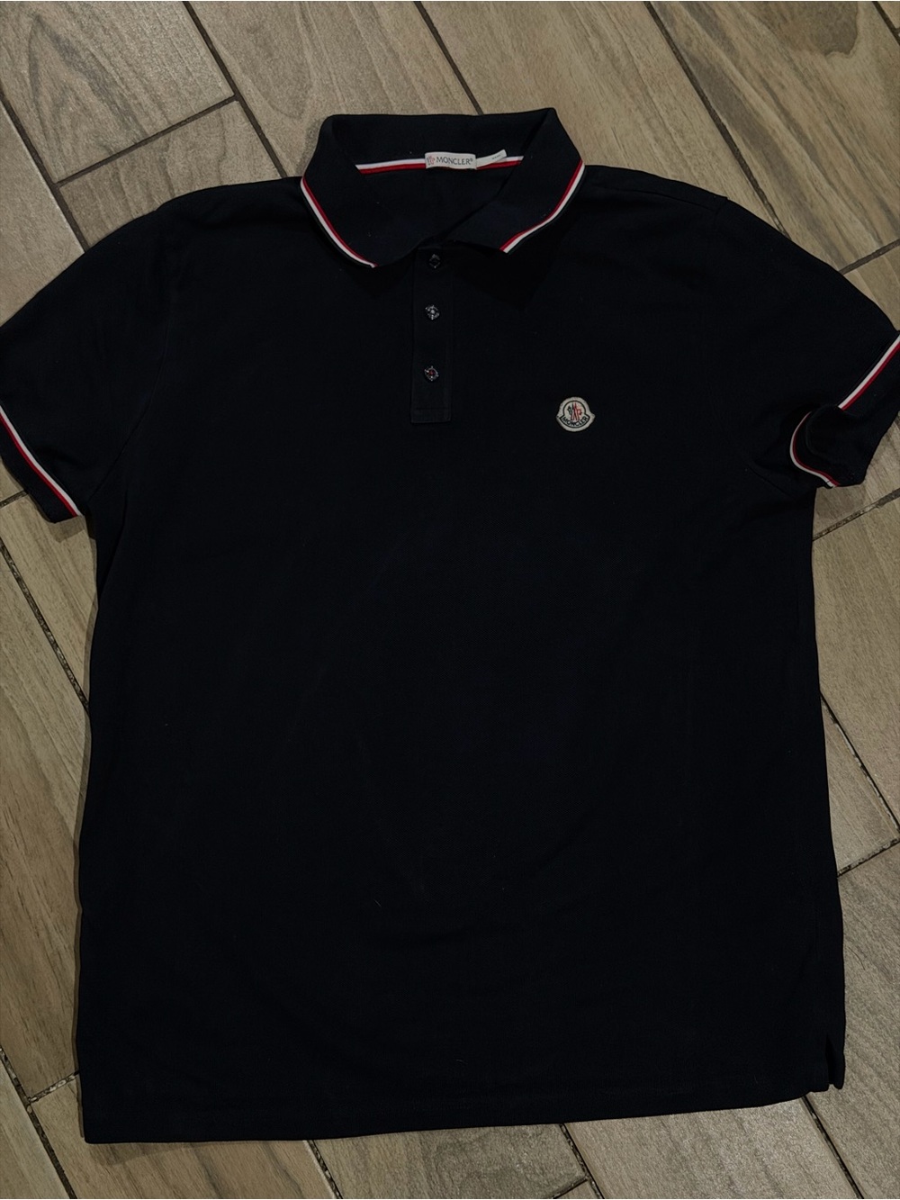 Moncler Men’s Black Polo with Red and White Trim